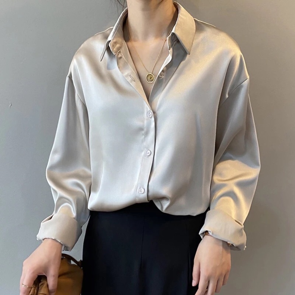 Apricot blouse shirt button long sleeve apricot long sleeve